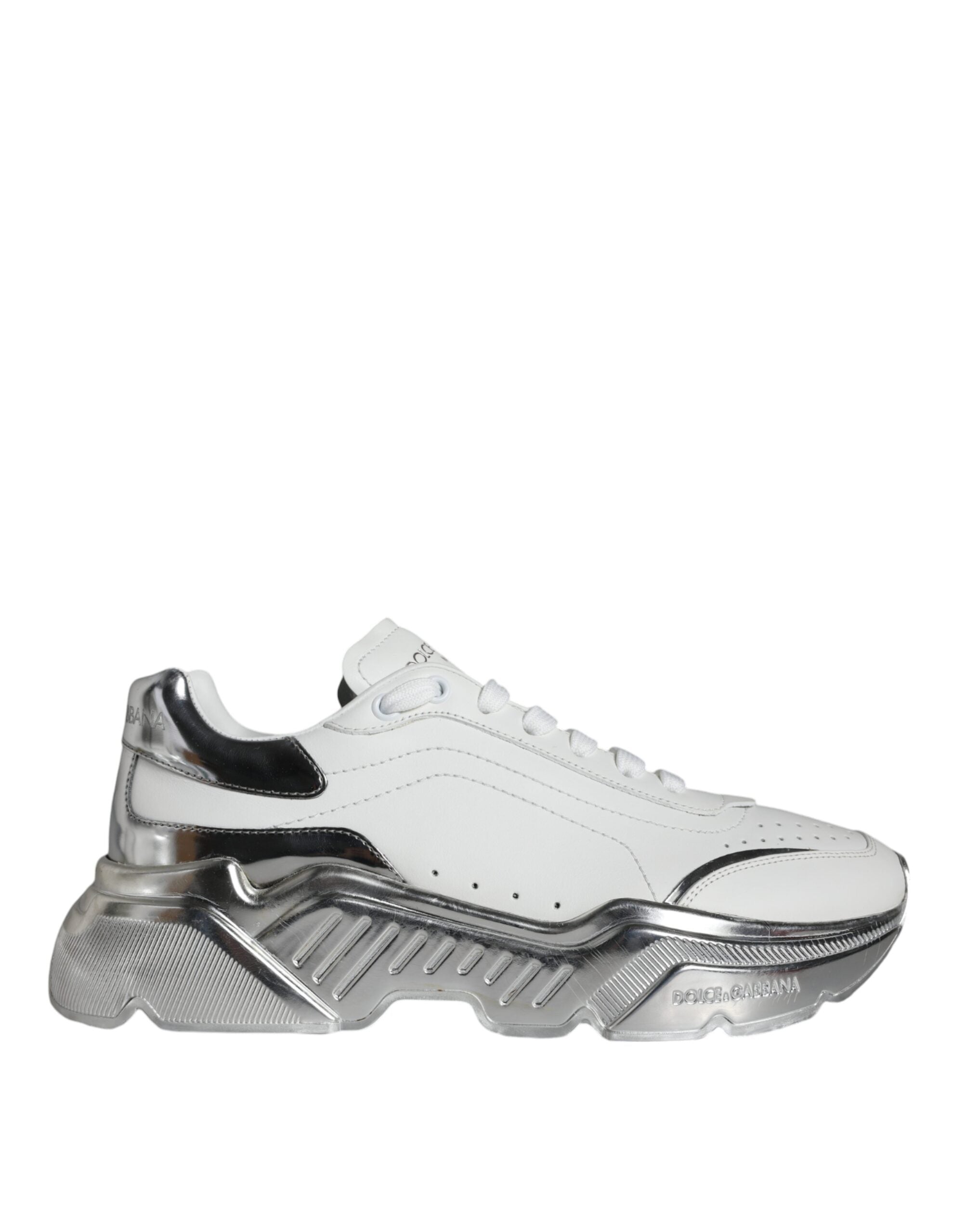 Dolce & Gabbana White Silver Daymaster Leather Sneakers Shoes