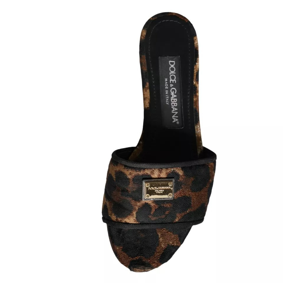 Dolce & Gabbana Braun Leopard Logo Slides Flats Sandalen Schuhe