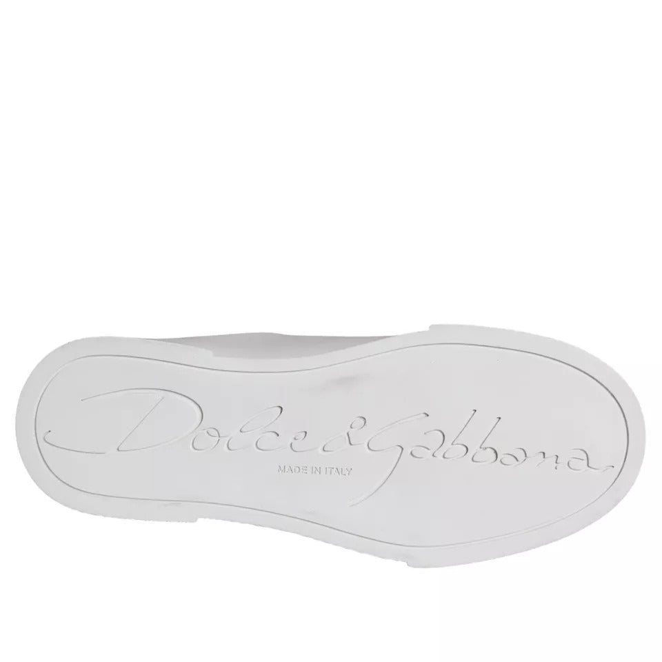 Dolce & Gabbana Weiß Patch Kalbsleder Nappa Portofino Turnschuhe Schuhe