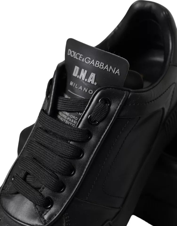 Dolce & Gabbana Schwarz Leder Low Top Sneakers Männer Schuhe