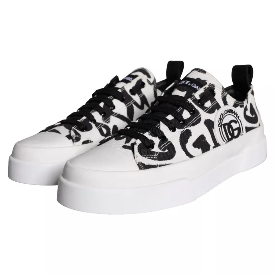 Dolce & Gabbana Schwarz Weiß Canvas Low Top Sneakers Männer Schuhe