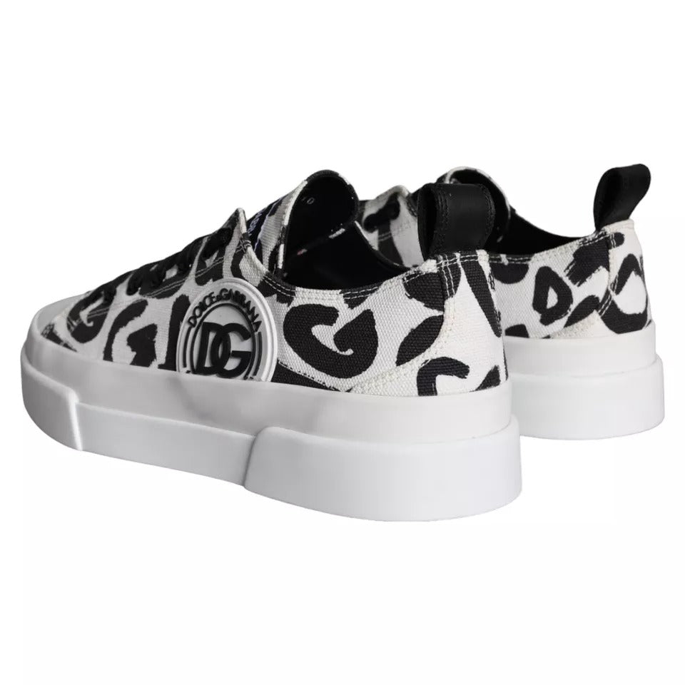 Dolce & Gabbana Schwarz Weiß Canvas Low Top Sneakers Männer Schuhe