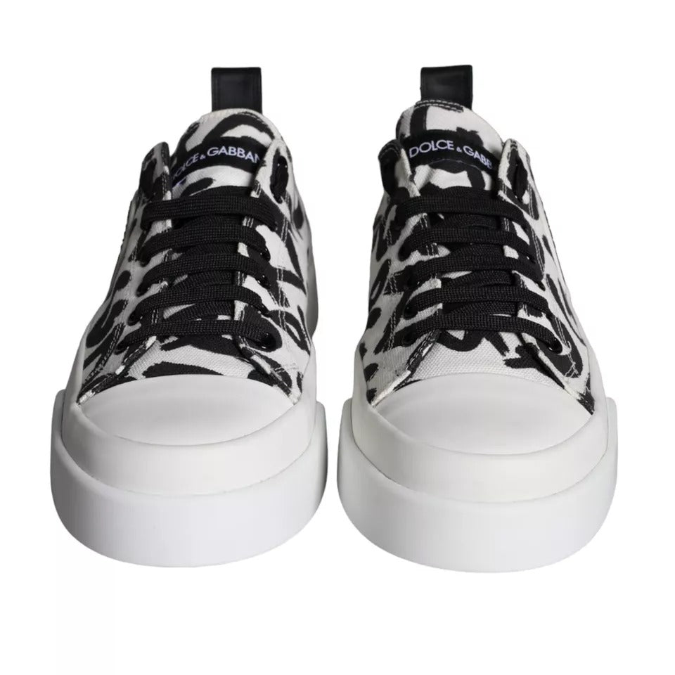 Dolce & Gabbana Schwarz Weiß Canvas Low Top Sneakers Männer Schuhe