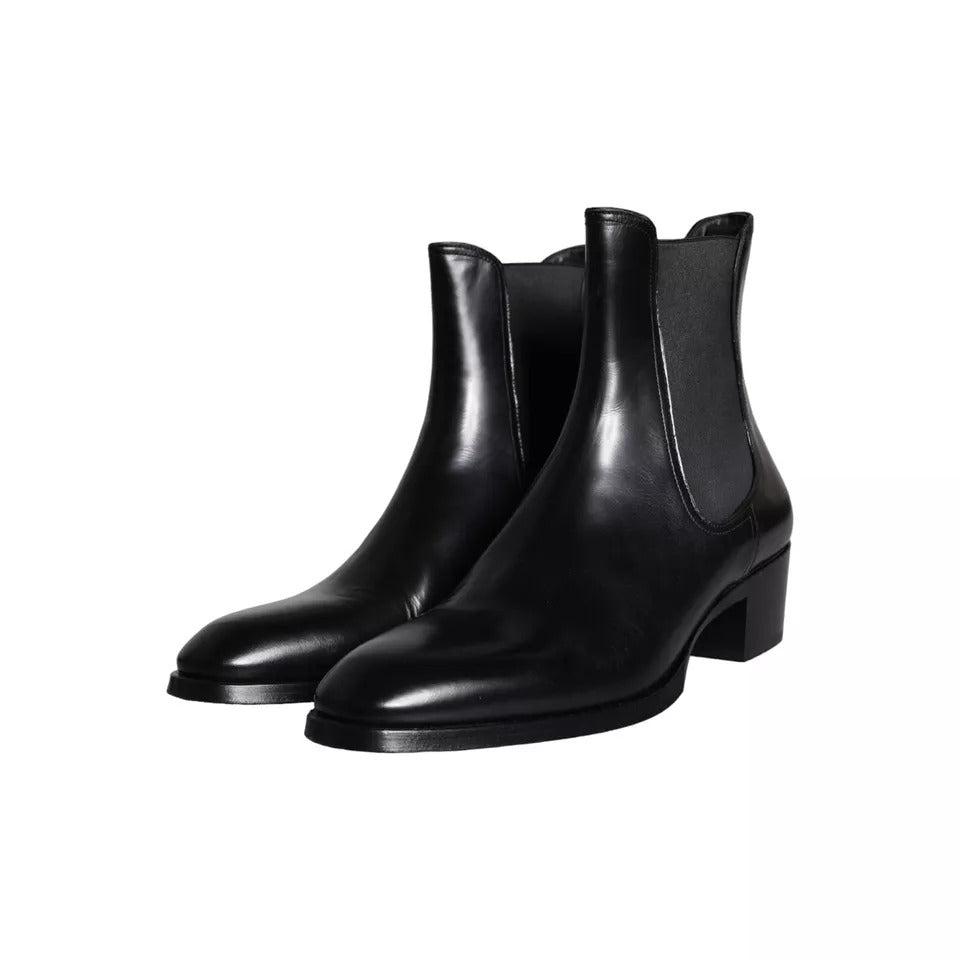 Dolce & Gabbana Schwarze Leder Chelsea-Stiefel Männer Schuhe