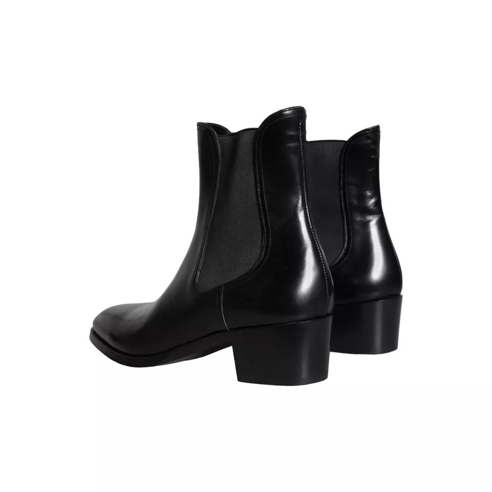 Dolce & Gabbana Schwarze Leder Chelsea-Stiefel Männer Schuhe