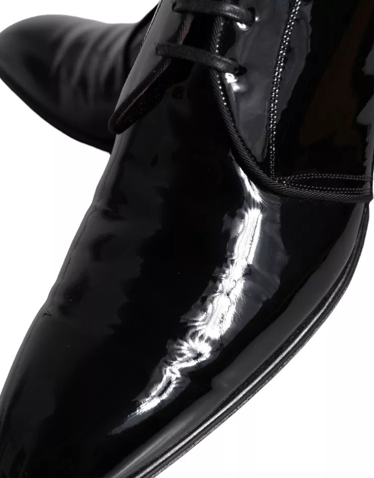 Dolce & Gabbana Schwarzes Lackleder Derby Herren Anzugschuhe