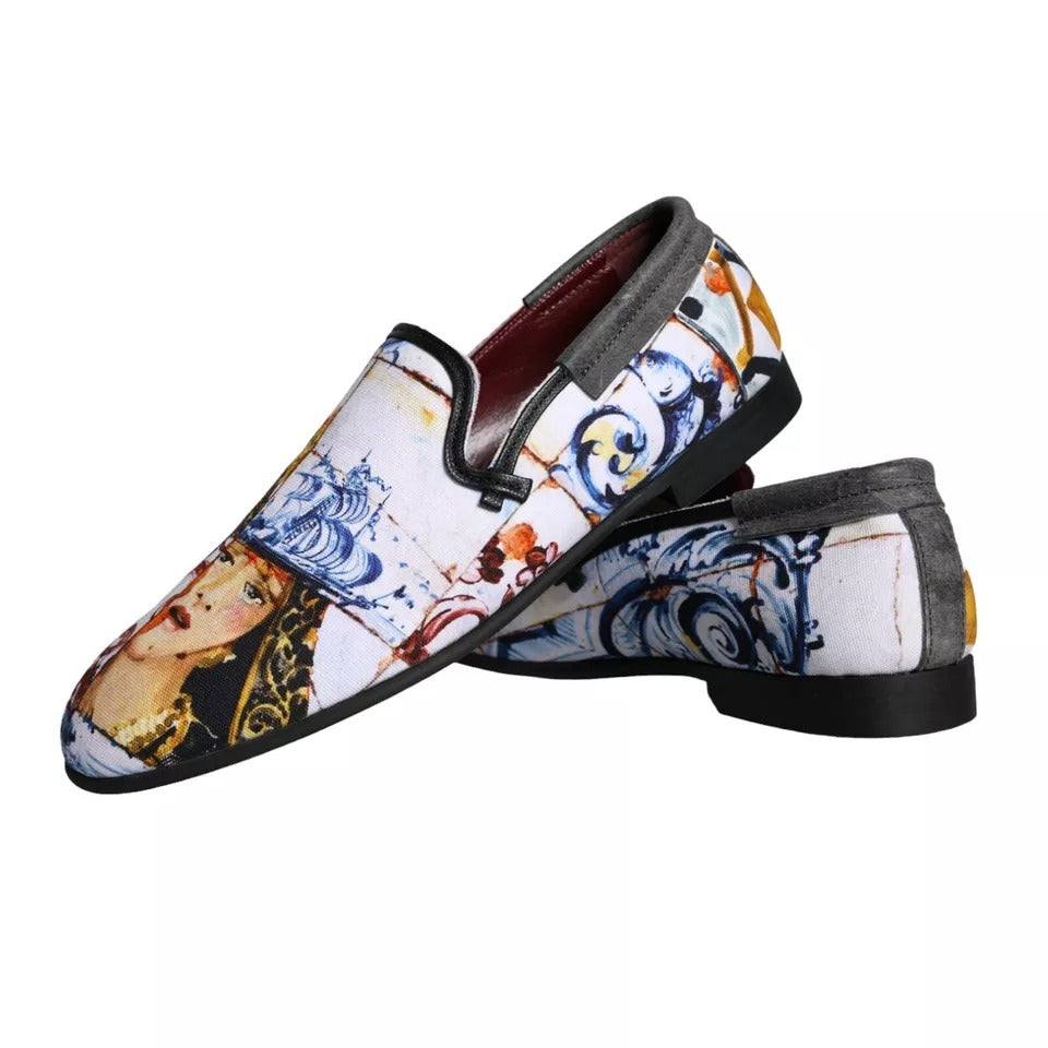 Dolce & Gabbana Multicolor Madonna Majolika Amalfi Männer Loafers Schuhe