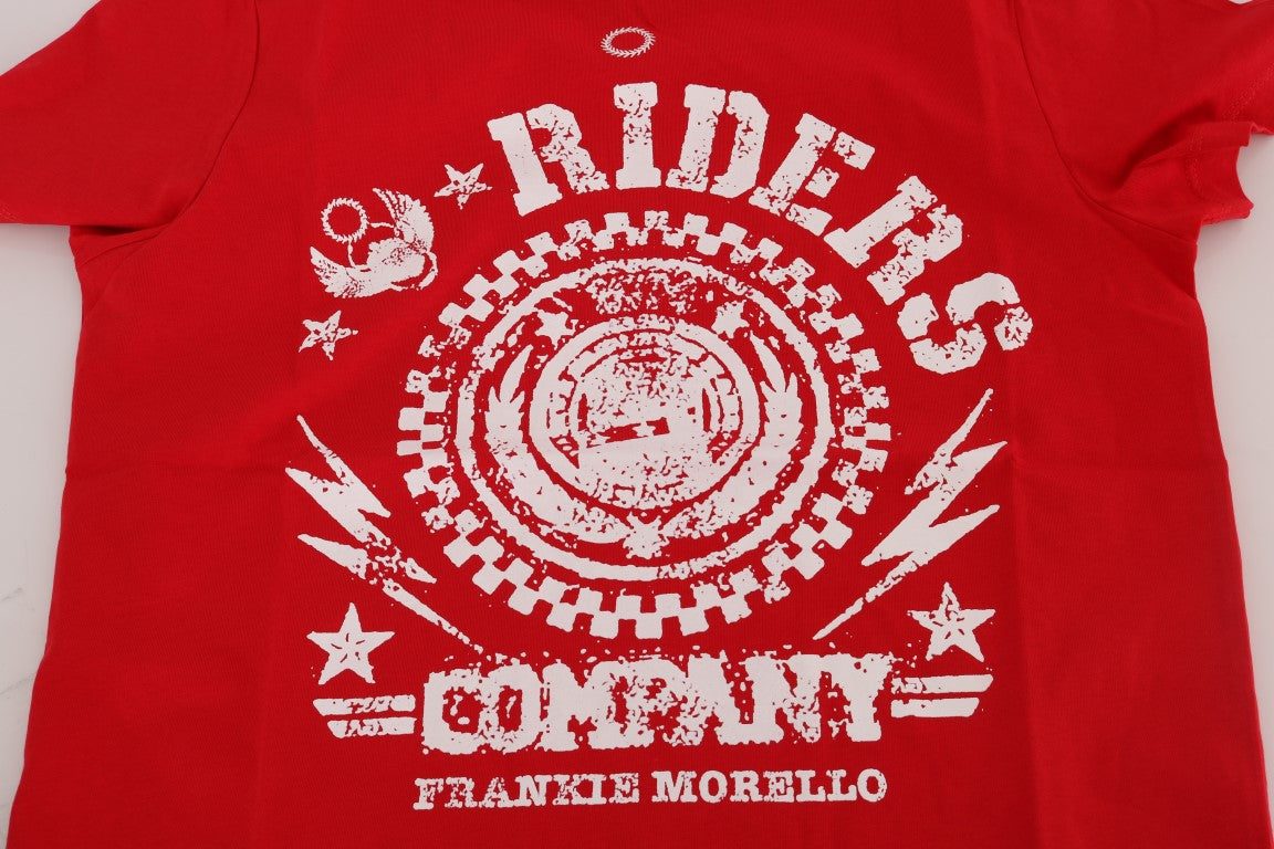 Frankie Morello Chic Kırmızı 'RIDERS' Motifli Bisiklet Yaka Tişört