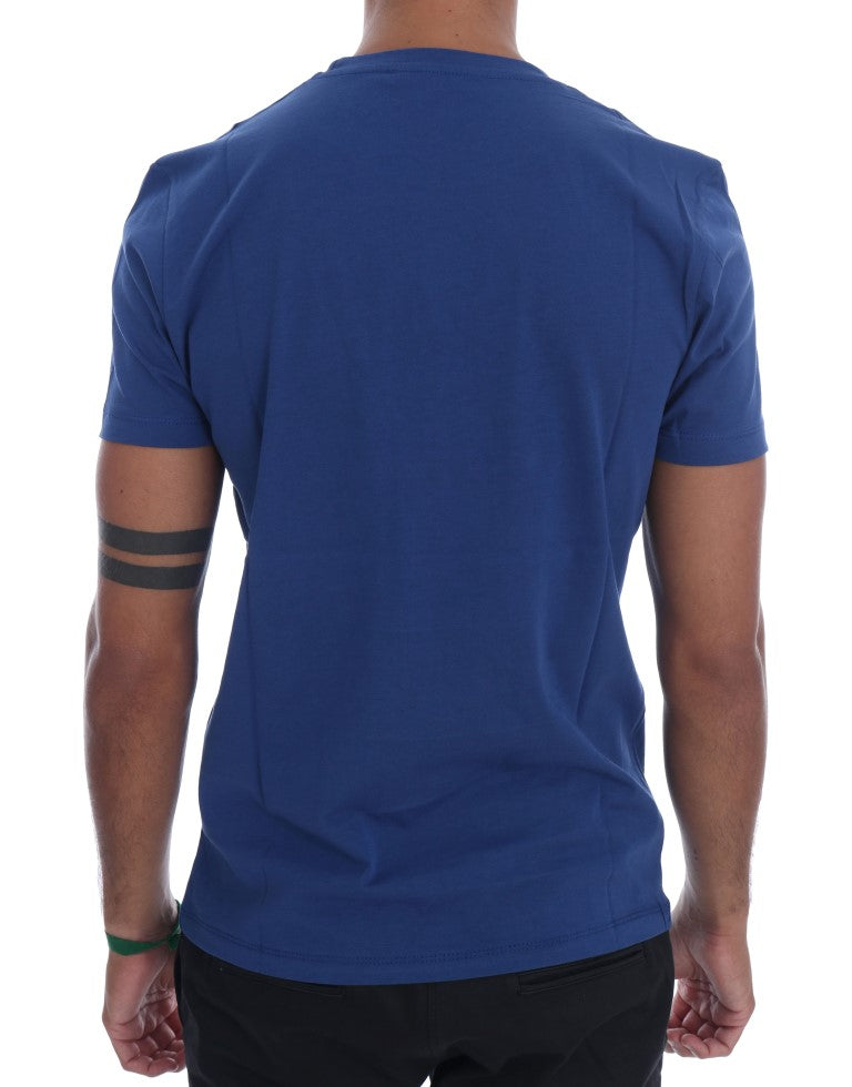 Frankie Morello Stilvolles blaues Reiter-Motiv Baumwoll-T-Shirt