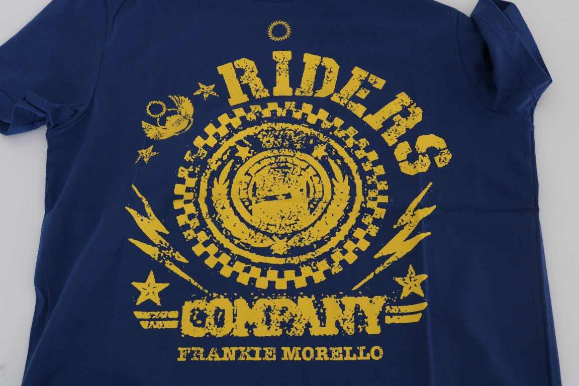 Frankie Morello Stilvolles blaues Reiter-Motiv Baumwoll-T-Shirt