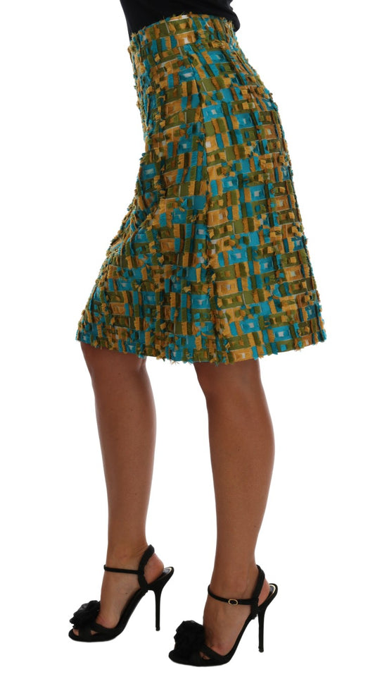 Dolce &amp; Gabbana Elegant green jacquard high waist skirt