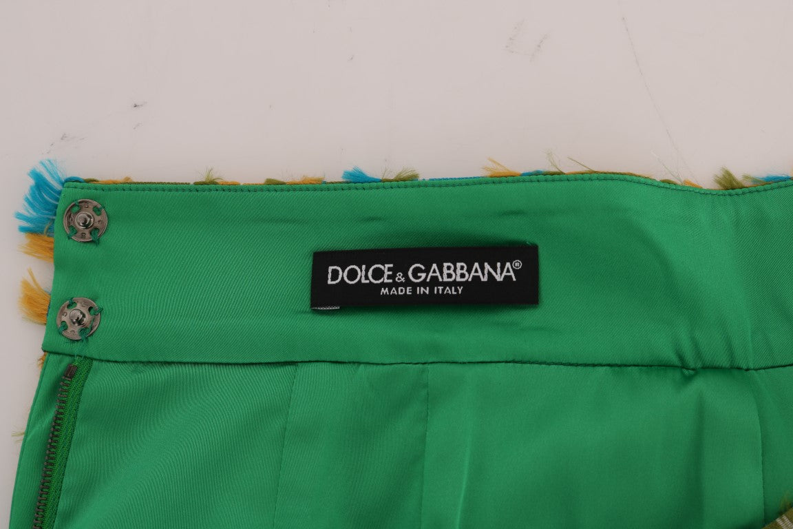 Dolce &amp; Gabbana Elegant green jacquard high waist skirt