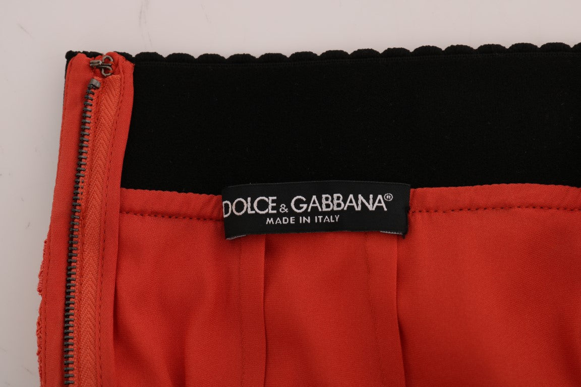 Dolce &amp; Gabbana Orange Macrame Lace Pencil Skirt