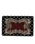 Resmi galeri görüntüleyiciye yükleyin, Dolce & Gabbana Bordeaux Black Velvet Gold Frame Clutch Evening Purse Bag
