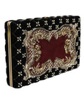 Resmi galeri görüntüleyiciye yükleyin, Dolce & Gabbana Bordeaux Black Velvet Gold Frame Clutch Evening Purse Bag
