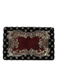 Resmi galeri görüntüleyiciye yükleyin, Dolce & Gabbana Bordeaux Black Velvet Gold Frame Clutch Evening Purse Bag
