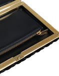 Resmi galeri görüntüleyiciye yükleyin, Dolce & Gabbana Bordeaux Black Velvet Gold Frame Clutch Evening Purse Bag
