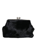 Resmi galeri görüntüleyiciye yükleyin, Dolce & Gabbana Black Fur Handbag Clutch Purse Pouch Bag
