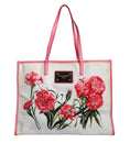 Bild in Galerie-Betrachter laden, Dolce & Gabbana White Canvas Rose Embroidery Women Shopping Tote Bag
