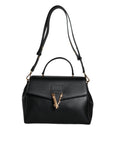 Bild in Galerie-Betrachter laden, Versace Black Top Handle Grainy Calfskin Leather Crossbody Bag
