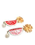 Bild in Galerie-Betrachter laden, Dolce & Gabbana Red Watermelon Gold Brass Crystal Clip Dangling Earrings
