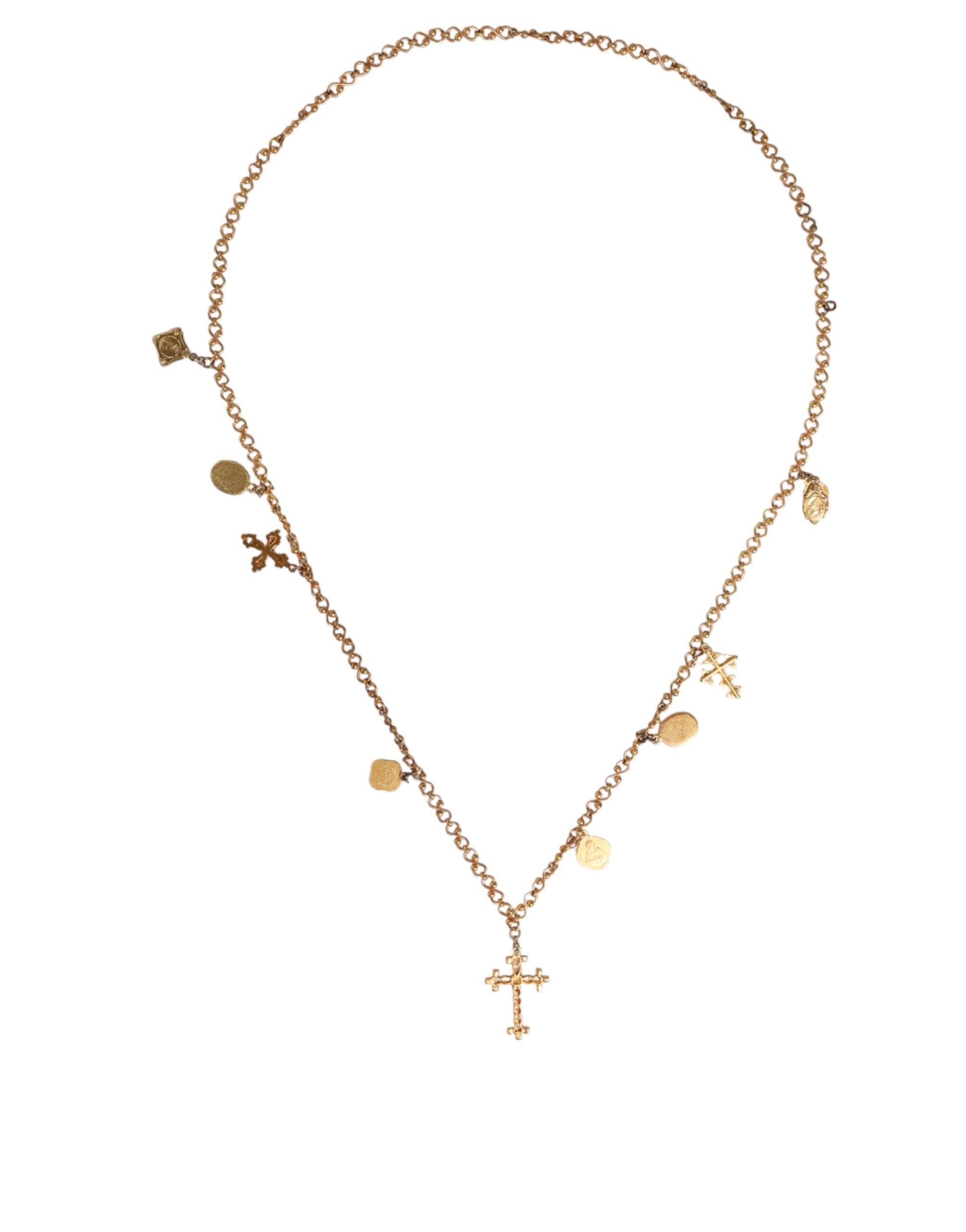 Dolce & Gabbana Gold Tone Brass Chain Religious Cross Pendant Necklace