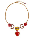 Bild in Galerie-Betrachter laden, Dolce & Gabbana Gold Chain DG Logo Rose Love Crystal Charm Necklace
