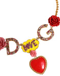 Bild in Galerie-Betrachter laden, Dolce & Gabbana Gold Chain DG Logo Rose Love Crystal Charm Necklace
