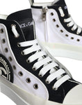 Bild in Galerie-Betrachter laden, Dolce & Gabbana White Black Canvas Logo Mid Top Sneakers Shoes
