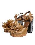 Resmi galeri görüntüleyiciye yükleyin, Dolce & Gabbana Brown Raffia Ankle Strap Crystal Sandals Shoes
