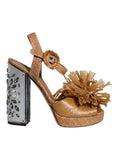 Resmi galeri görüntüleyiciye yükleyin, Dolce & Gabbana Brown Raffia Ankle Strap Crystal Sandals Shoes
