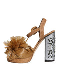 Resmi galeri görüntüleyiciye yükleyin, Dolce & Gabbana Brown Raffia Ankle Strap Crystal Sandals Shoes
