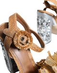 Resmi galeri görüntüleyiciye yükleyin, Dolce & Gabbana Brown Raffia Ankle Strap Crystal Sandals Shoes
