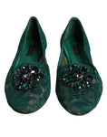 Bild in Galerie-Betrachter laden, Dolce & Gabbana Green Lace Crystal Ballet Flats Loafers Shoes
