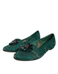 Bild in Galerie-Betrachter laden, Dolce & Gabbana Green Lace Crystal Ballet Flats Loafers Shoes
