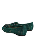 Bild in Galerie-Betrachter laden, Dolce & Gabbana Green Lace Crystal Ballet Flats Loafers Shoes
