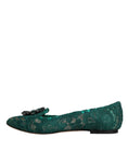 Bild in Galerie-Betrachter laden, Dolce & Gabbana Green Lace Crystal Ballet Flats Loafers Shoes
