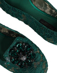 Bild in Galerie-Betrachter laden, Dolce & Gabbana Green Lace Crystal Ballet Flats Loafers Shoes
