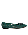 Bild in Galerie-Betrachter laden, Dolce & Gabbana Green Lace Crystal Ballet Flats Loafers Shoes
