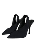 Bild in Galerie-Betrachter laden, Dolce & Gabbana Black Jersey Stretch Heels Slingback Shoes
