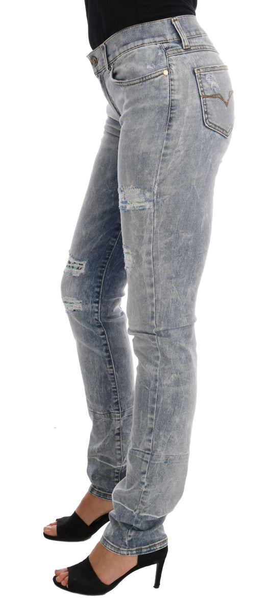 Versace Jeans Chic light blue ripped slim fit jeans