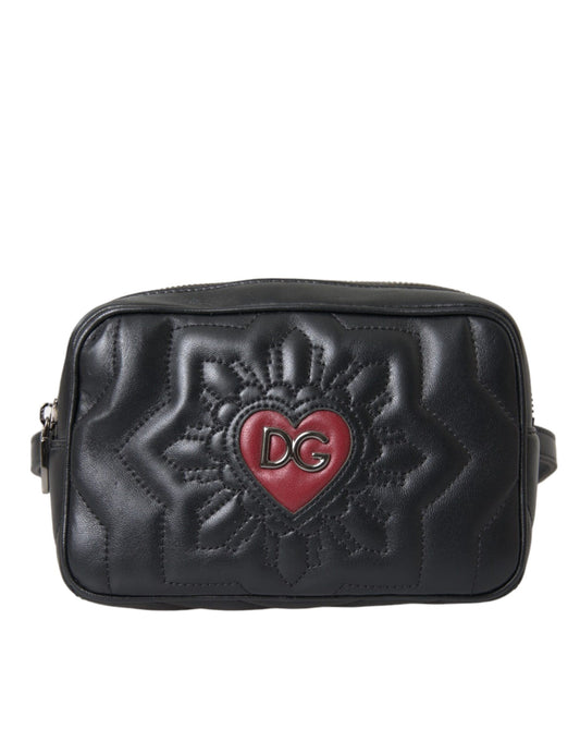 Dolce & Gabbana Schwarzes Leder Marsupio Steppung Liebe Gürtel Fanny Pack Tasche