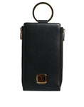 Resmi galeri görüntüleyiciye yükleyin, Dolce & Gabbana Black Leather Logo Plaque Neck Strap Card Coin Wallet
