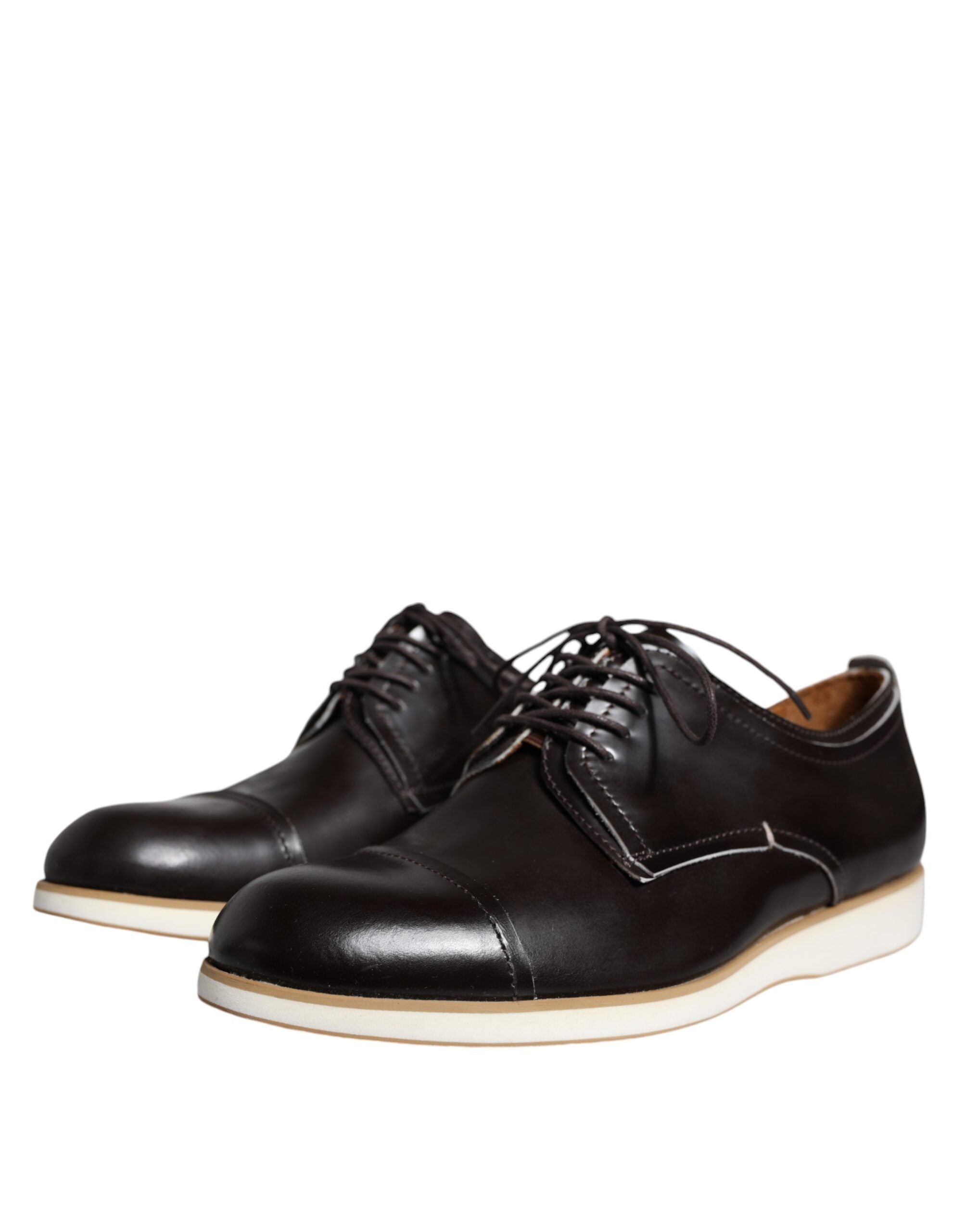 Pollini Black White Leather Lace Up Men Dress Formal Shoes