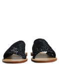 Bild in Galerie-Betrachter laden, Dolce & Gabbana Black Monochrome Braided Raffia Slides Shoes
