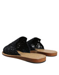 Bild in Galerie-Betrachter laden, Dolce & Gabbana Black Monochrome Braided Raffia Slides Shoes
