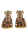 Load image into Gallery viewer, Dolce & Gabbana Gold Leather Crystal Gladiator Sandals Flats Shoes
