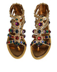 Load image into Gallery viewer, Dolce & Gabbana Gold Leather Crystal Gladiator Sandals Flats Shoes
