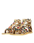 Load image into Gallery viewer, Dolce & Gabbana Gold Leather Crystal Gladiator Sandals Flats Shoes
