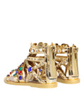 Load image into Gallery viewer, Dolce & Gabbana Gold Leather Crystal Gladiator Sandals Flats Shoes
